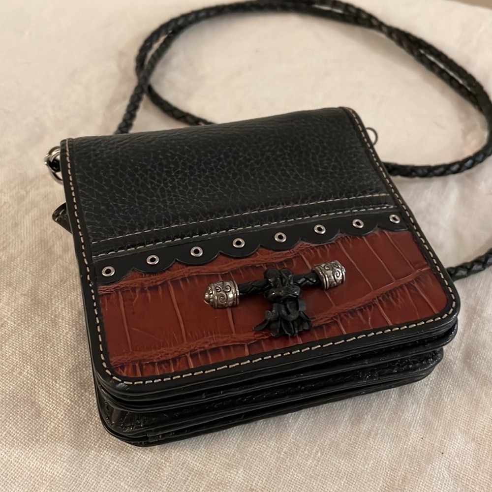 Brighton Vintage Black and Brown Mock Croc Leather Wallet On A Chain